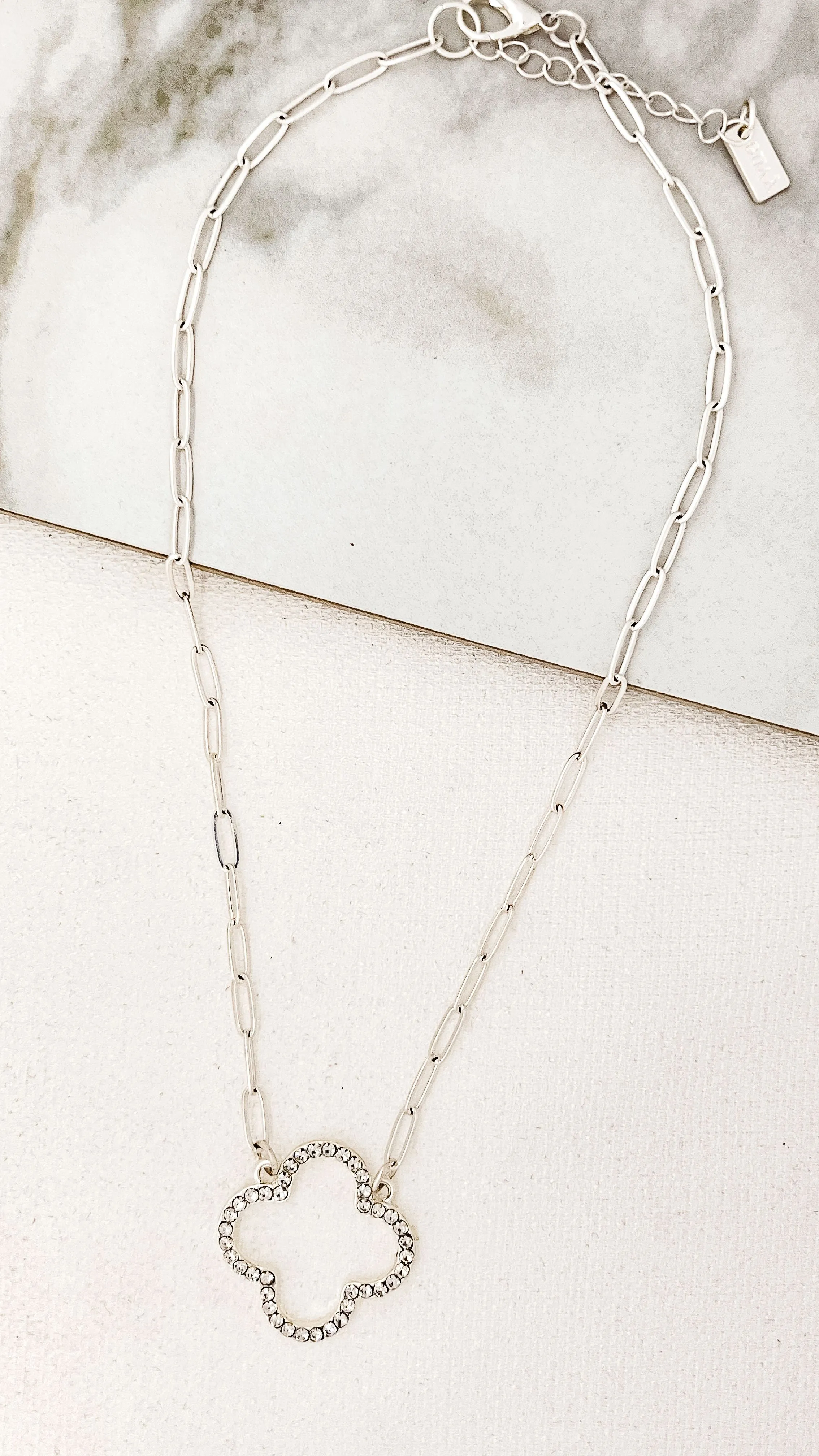 Envy Silver & Crystal Large Clover Necklace