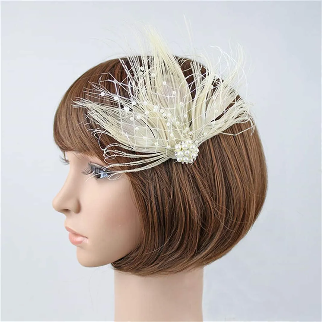 Fascinator Peacock Feather Hair Clips Flapper Headband Art Deco 20's Accessories for Women