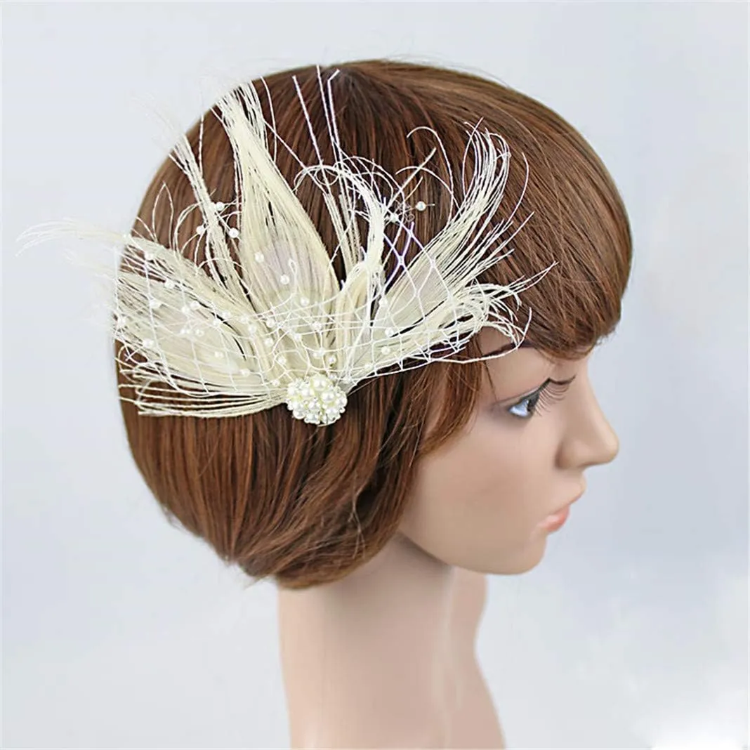 Fascinator Peacock Feather Hair Clips Flapper Headband Art Deco 20's Accessories for Women