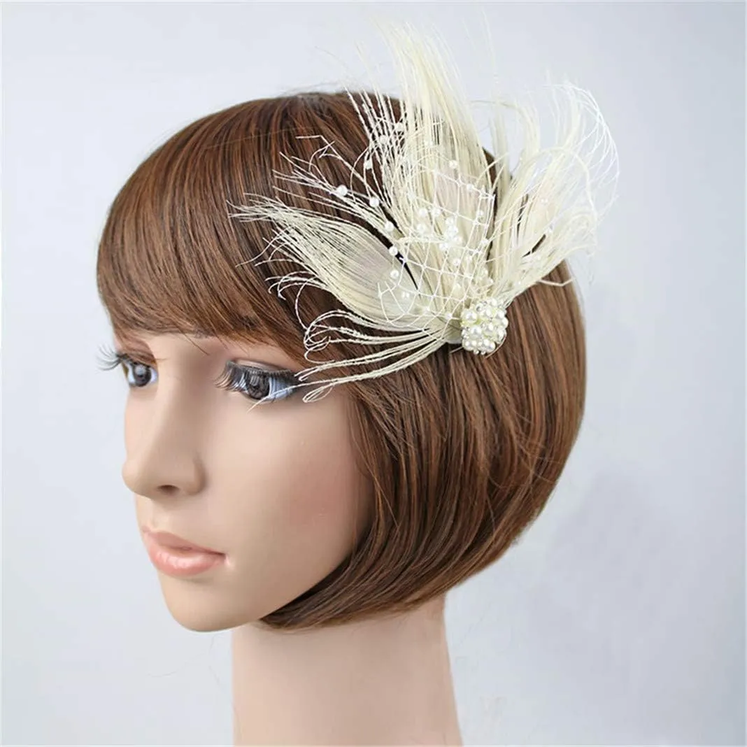 Fascinator Peacock Feather Hair Clips Flapper Headband Art Deco 20's Accessories for Women