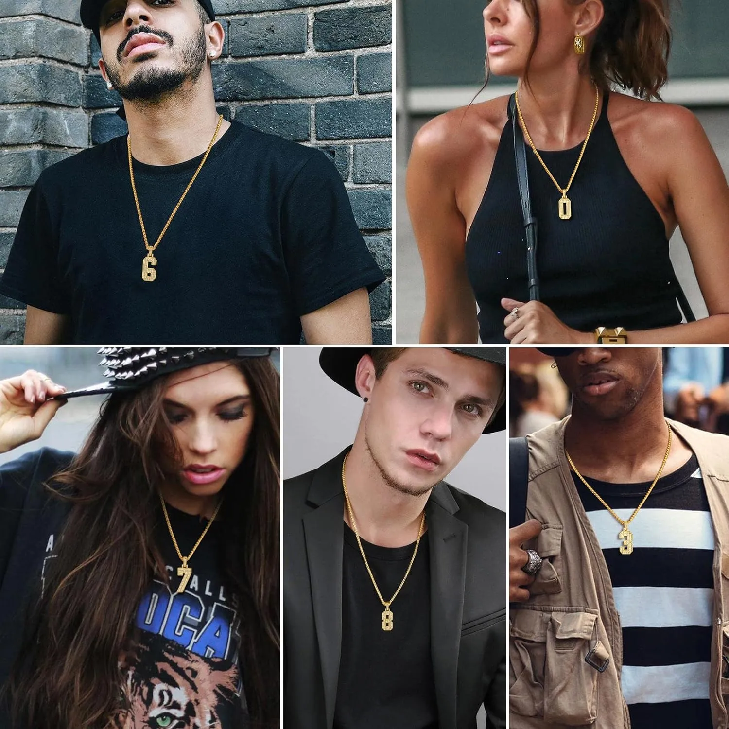 FindChic Bling Number Necklace Baseball Chain 14K Gold Plated Sports Football Pendant Hip Hop Cubic Zirconia Iced Custom Name Personalized Jewelry for Men Boys, Tennis Chain 18'' to 30''   Gift Box