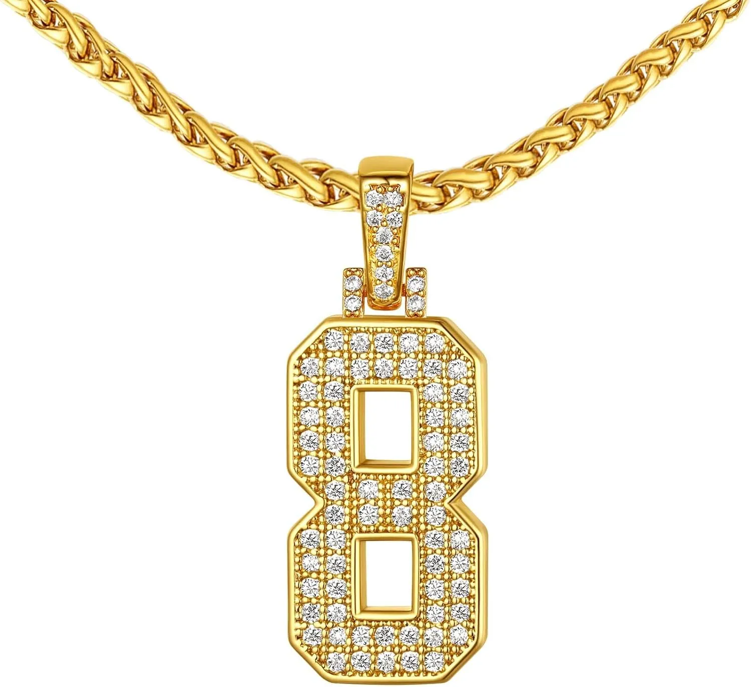 FindChic Bling Number Necklace Baseball Chain 14K Gold Plated Sports Football Pendant Hip Hop Cubic Zirconia Iced Custom Name Personalized Jewelry for Men Boys, Tennis Chain 18'' to 30''   Gift Box