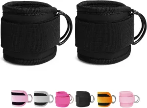 Fitness Ankle Straps for Cable Machines, 2 Pack Comfortable Adjustable Padded Ankle Wrist Cuffs, Kickback Glute Workouts for Men Women, D-Ring Leg Straps with Neoprene Padding