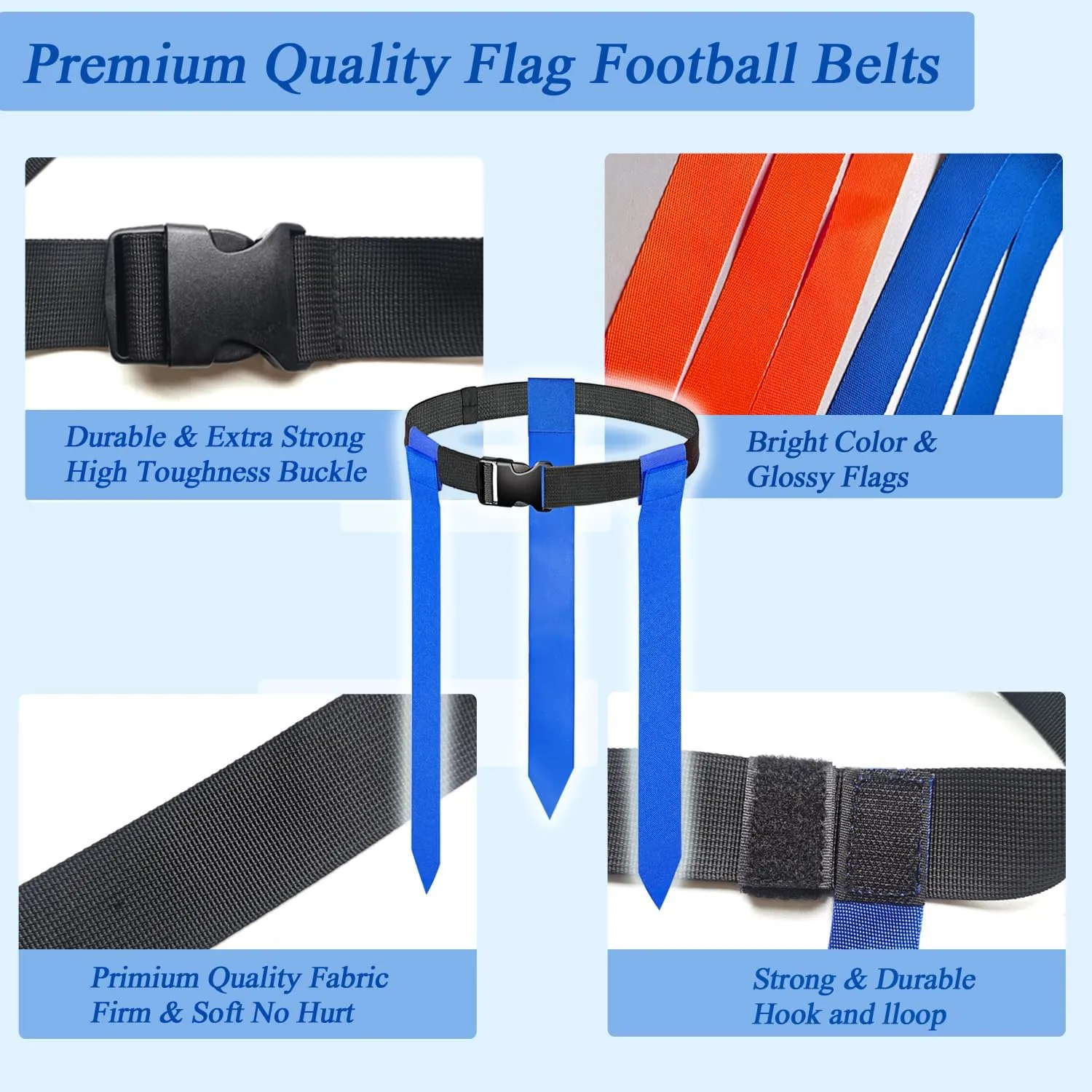 Flag Football Belts,16 Sets of Adjustable Flag Football Set for Kids Youth and Adult Training Include Cones, Storage Bag