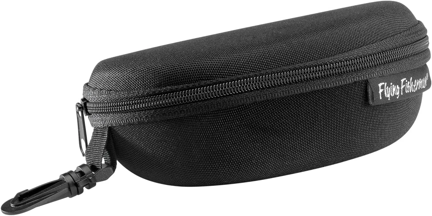 Flying Fisherman Shell Zipper Protective Fabric Sunglass Case with Clip for Men and Women Sunglasses Eyewear | Black, 2-Pack