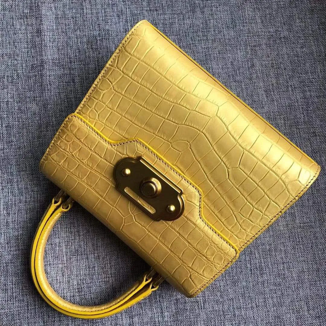 Genuine Crocodile Belly Leather Top Handle Shoulder Purse Bag