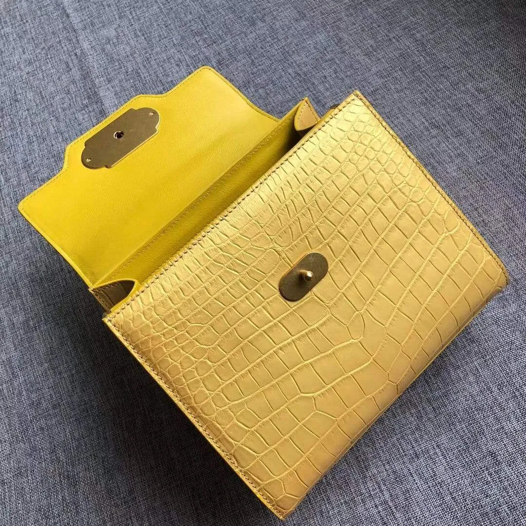 Genuine Crocodile Belly Leather Top Handle Shoulder Purse Bag