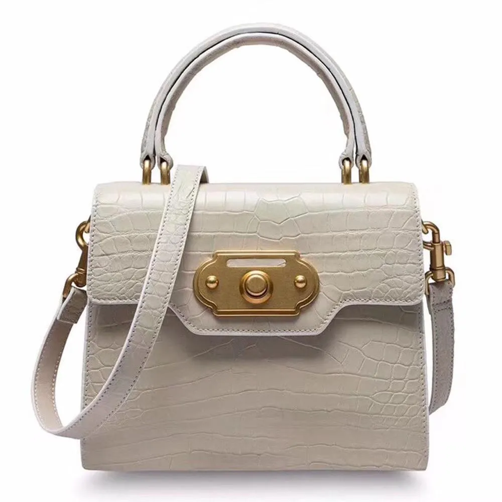Genuine Crocodile Belly Leather Top Handle Shoulder Purse Bag