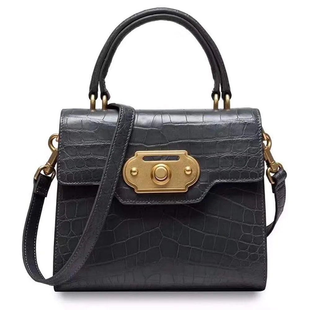 Genuine Crocodile Belly Leather Top Handle Shoulder Purse Bag
