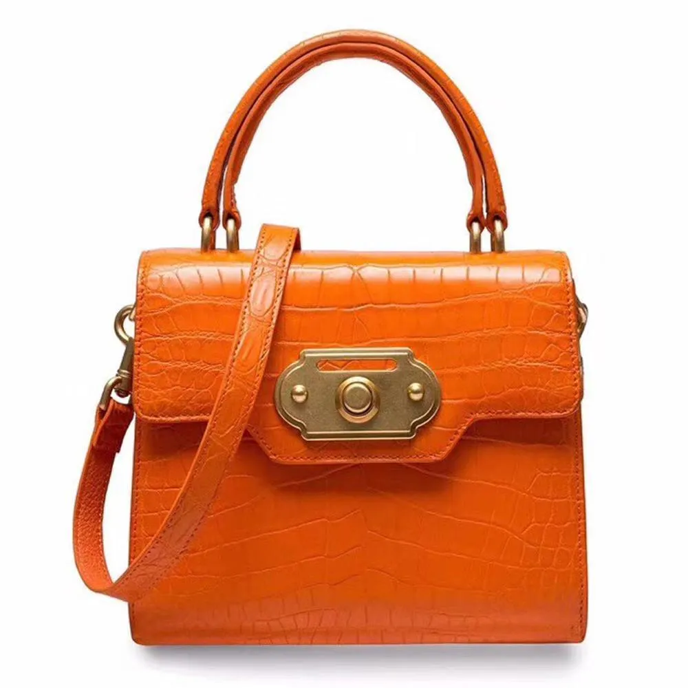 Genuine Crocodile Belly Leather Top Handle Shoulder Purse Bag