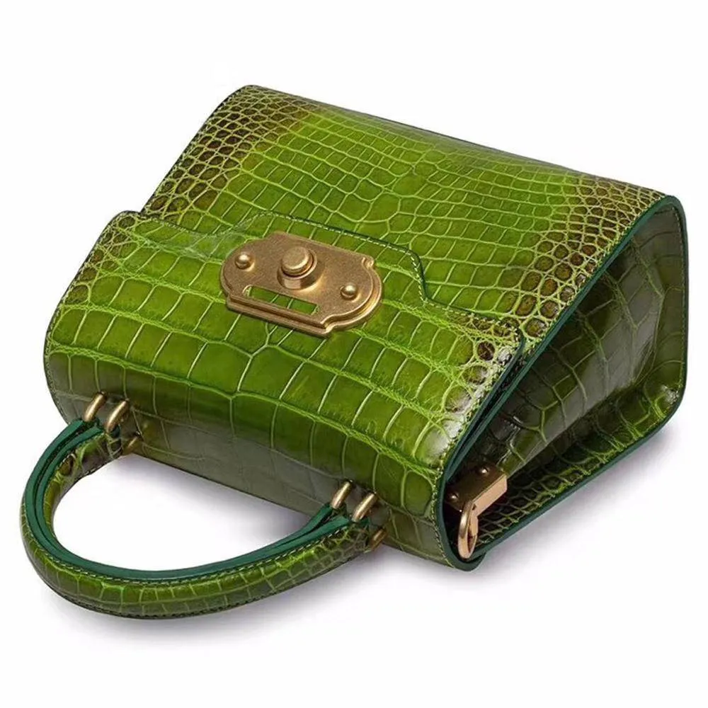 Genuine Crocodile Belly Leather Top Handle Shoulder Purse Bag