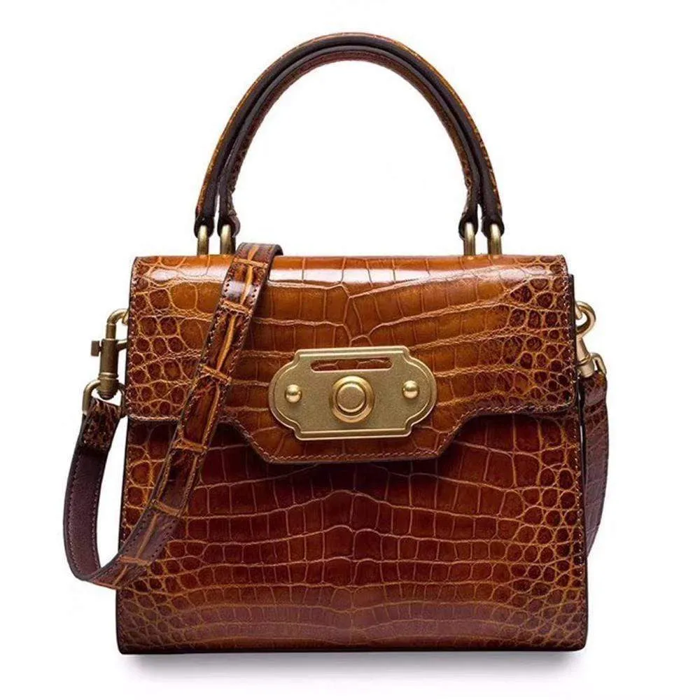 Genuine Crocodile Belly Leather Top Handle Shoulder Purse Bag