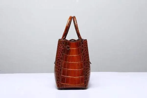 Genuine  Crocodile Leather Top Handle Tote  Shoulder Bag Vintage Wine Red