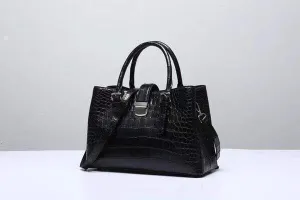 Genuine Crocodile  Leather Top Handle Tote With Crossbody Strap Black