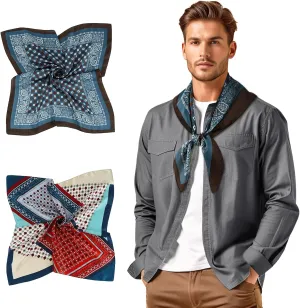 GERINLY Mens Silk Feel Scarf 2 Pack, 27 Inch Neckerchief Ascot, Novelty Head Bandana Wrap