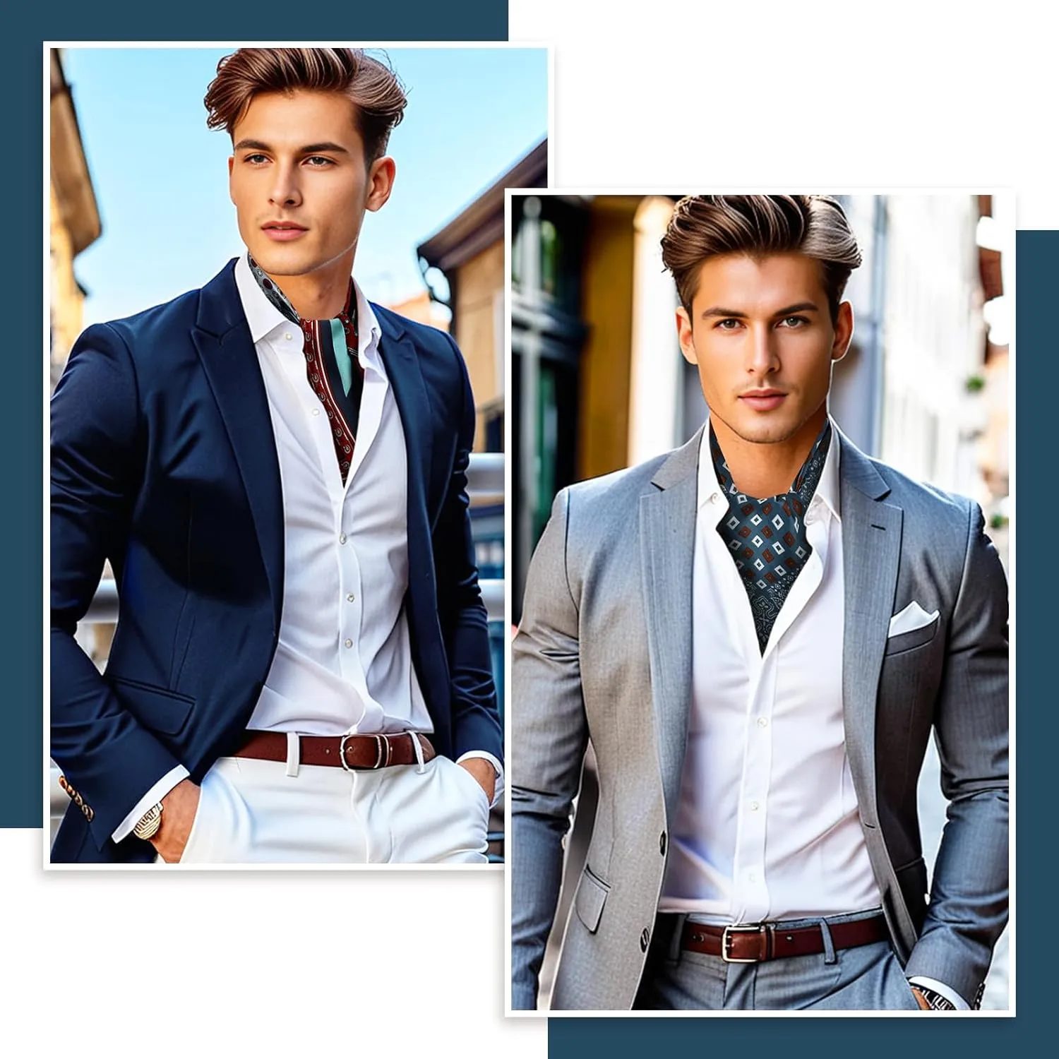 GERINLY Mens Silk Feel Scarf 2 Pack, 27 Inch Neckerchief Ascot, Novelty Head Bandana Wrap