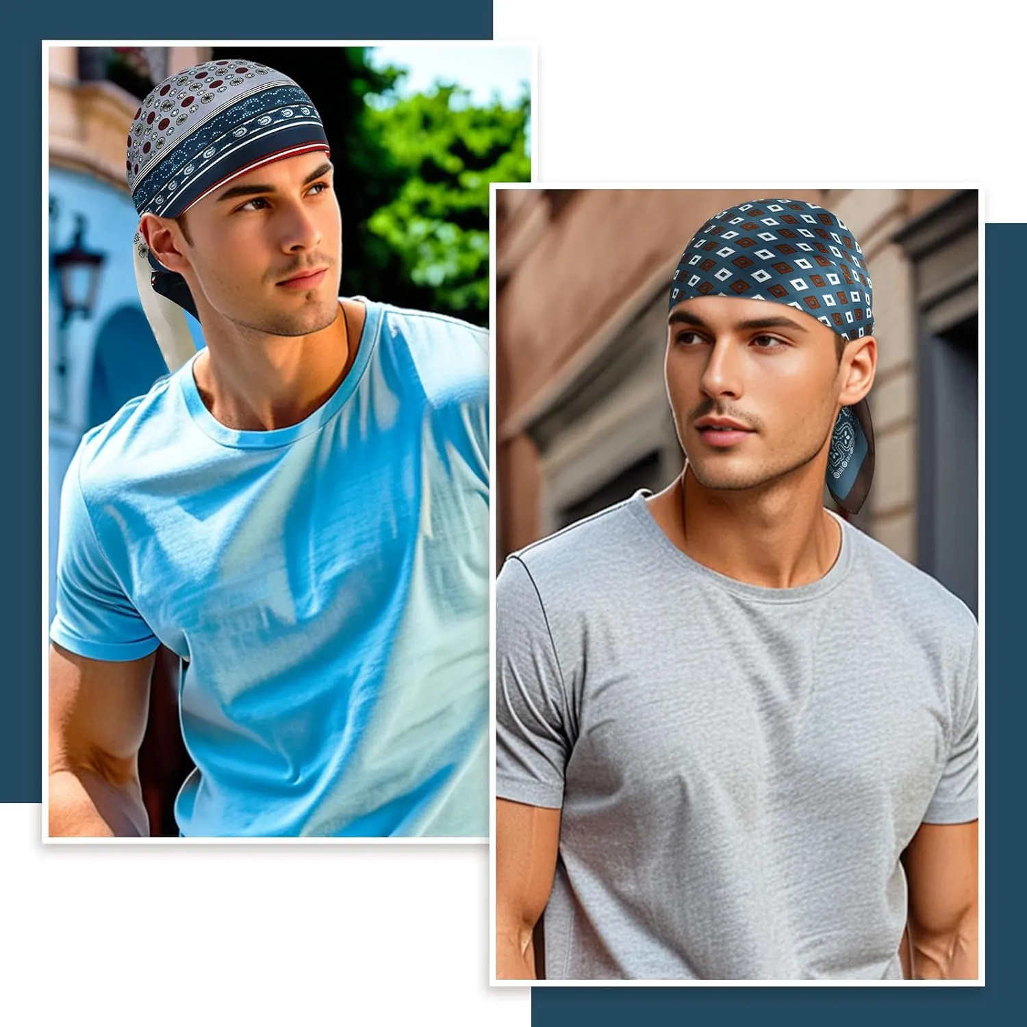 GERINLY Mens Silk Feel Scarf 2 Pack, 27 Inch Neckerchief Ascot, Novelty Head Bandana Wrap