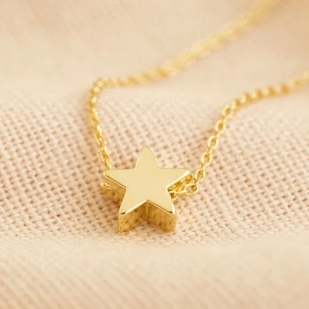 Gold Single Star Charm Bead Necklace