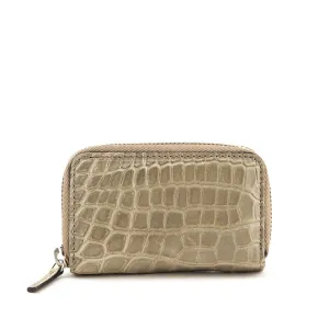 Gucci Taupe Crocodile Zip Around Card Case