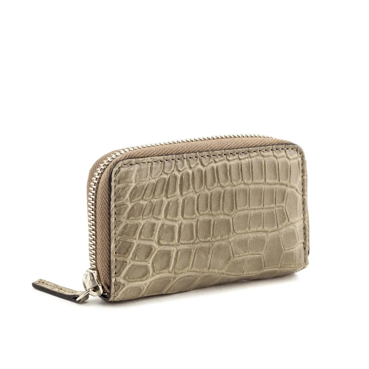 Gucci Taupe Crocodile Zip Around Card Case