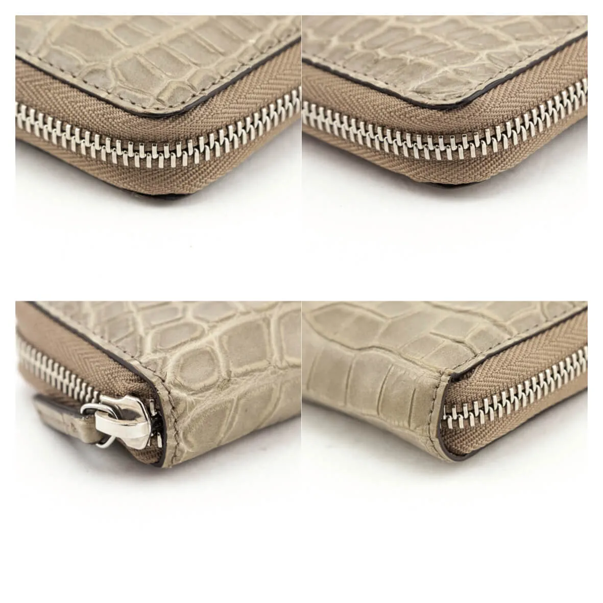 Gucci Taupe Crocodile Zip Around Card Case