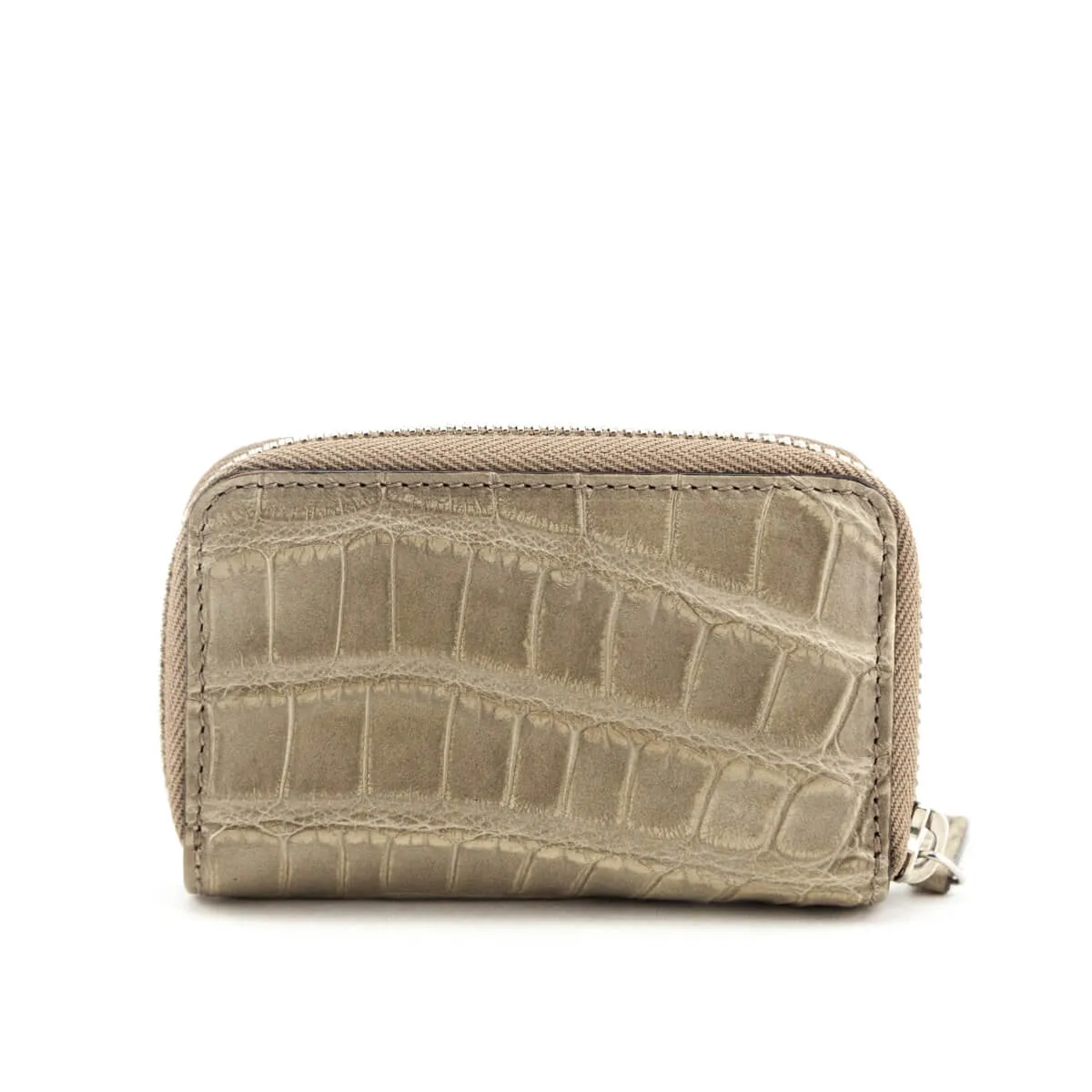 Gucci Taupe Crocodile Zip Around Card Case