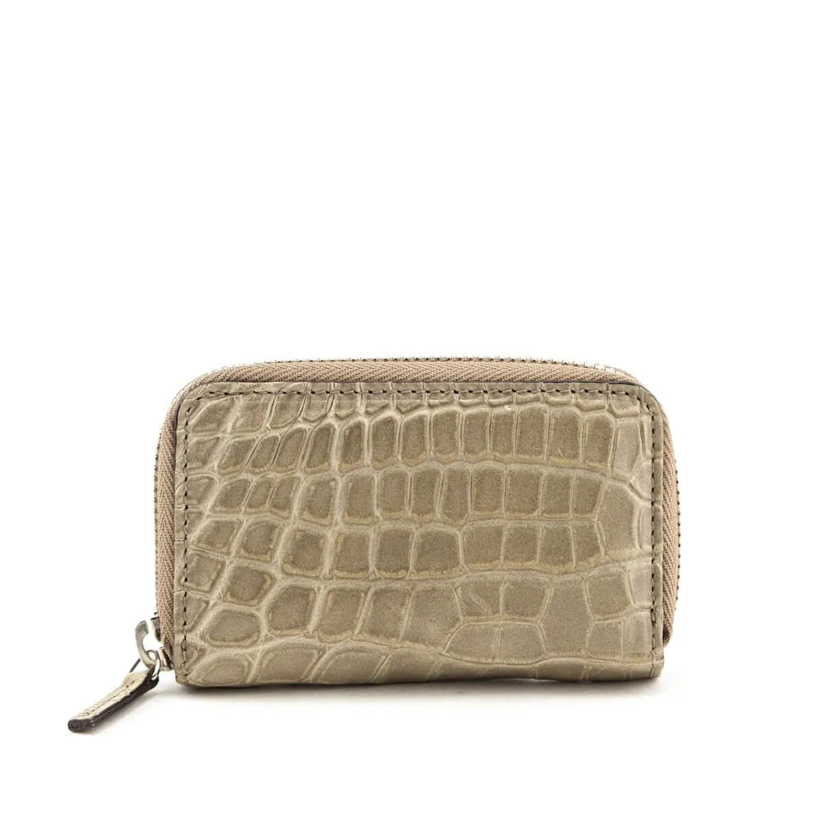 Gucci Taupe Crocodile Zip Around Card Case