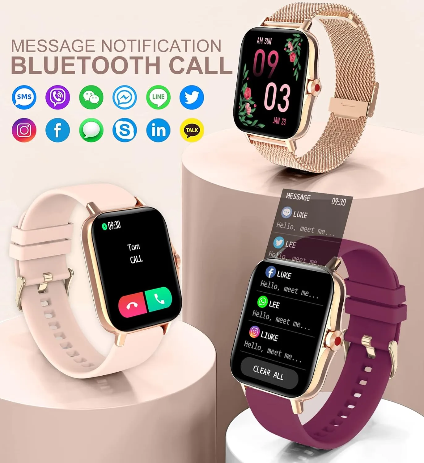 Iaret Smart Watch for Women(Call Receive/Dial), Fitness Tracker Waterproof Smartwatch for Android iOS Phones 1.7" HD Full Touch Screen Digital Watches with Heart Rate Sleep Monitor Pedometer