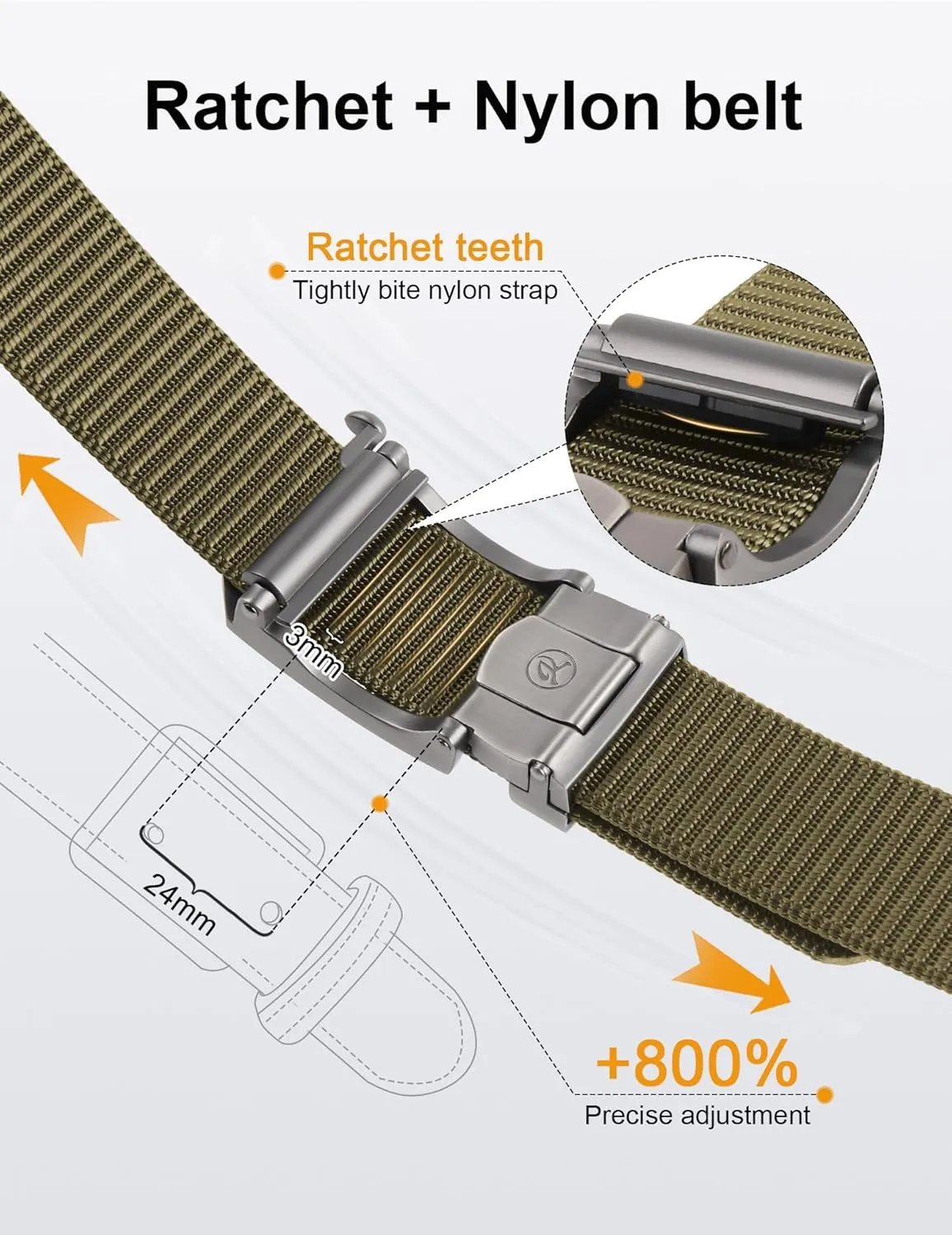 JUKMO Ratchet Belt for Men, Nylon Web Tactical Belt with Automatic Slide Buckle, Adjustable Trim to Fit
