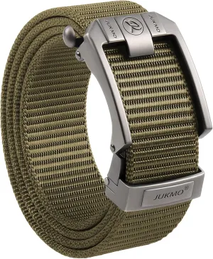 JUKMO Ratchet Belt for Men, Nylon Web Tactical Belt with Automatic Slide Buckle, Adjustable Trim to Fit