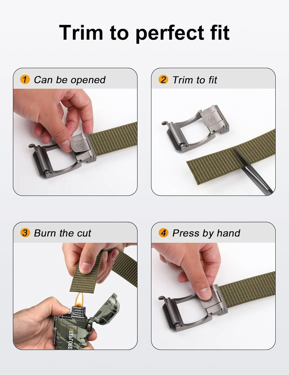 JUKMO Ratchet Belt for Men, Nylon Web Tactical Belt with Automatic Slide Buckle, Adjustable Trim to Fit