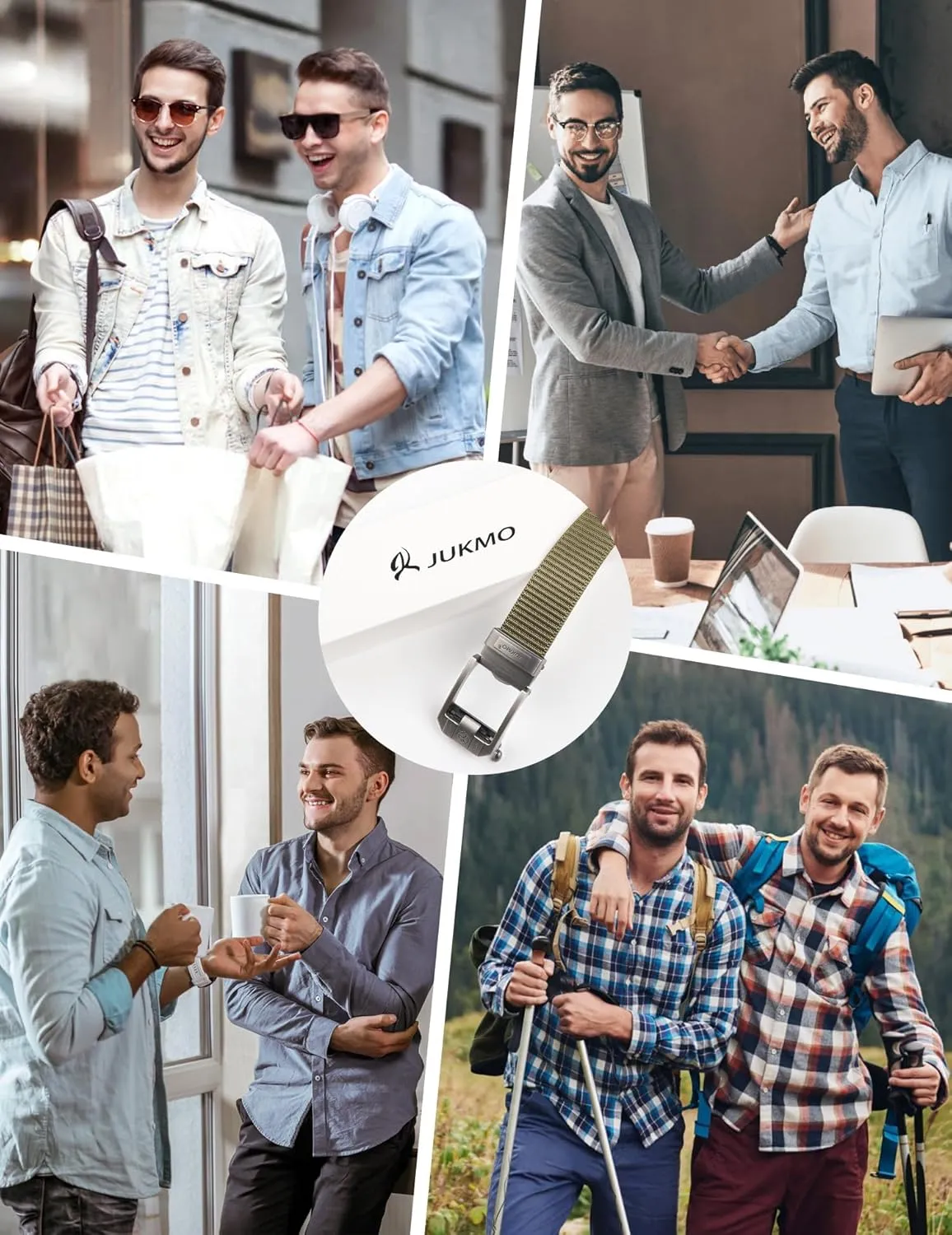 JUKMO Ratchet Belt for Men, Nylon Web Tactical Belt with Automatic Slide Buckle, Adjustable Trim to Fit