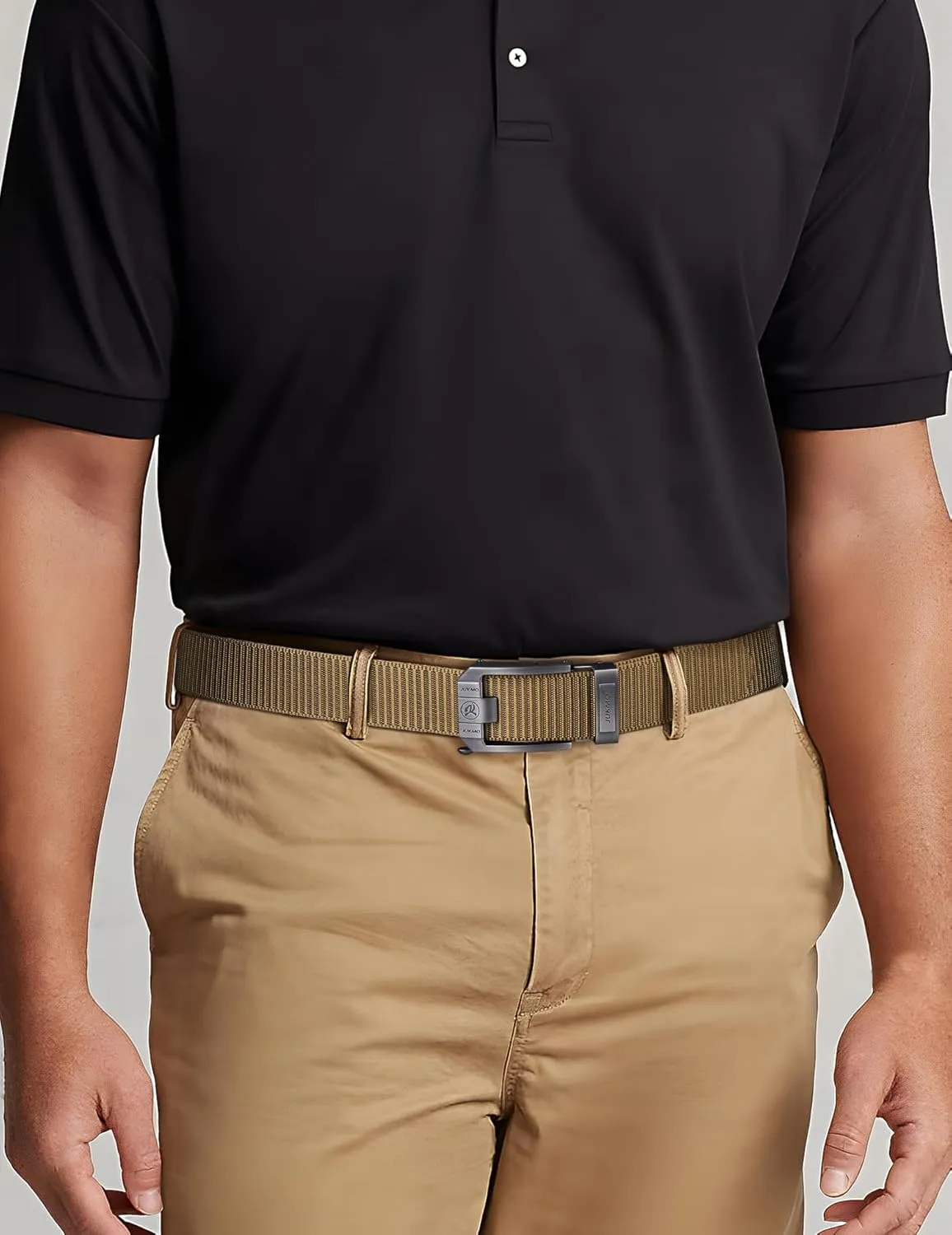 JUKMO Ratchet Belt for Men, Nylon Web Tactical Belt with Automatic Slide Buckle, Adjustable Trim to Fit