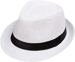 Kids Summer Beach Straw Hat Children Jazz Panama Trilby Fedora Hat Gangster Cap Outdoor Boys Girls Sun Hats(B,One Size)