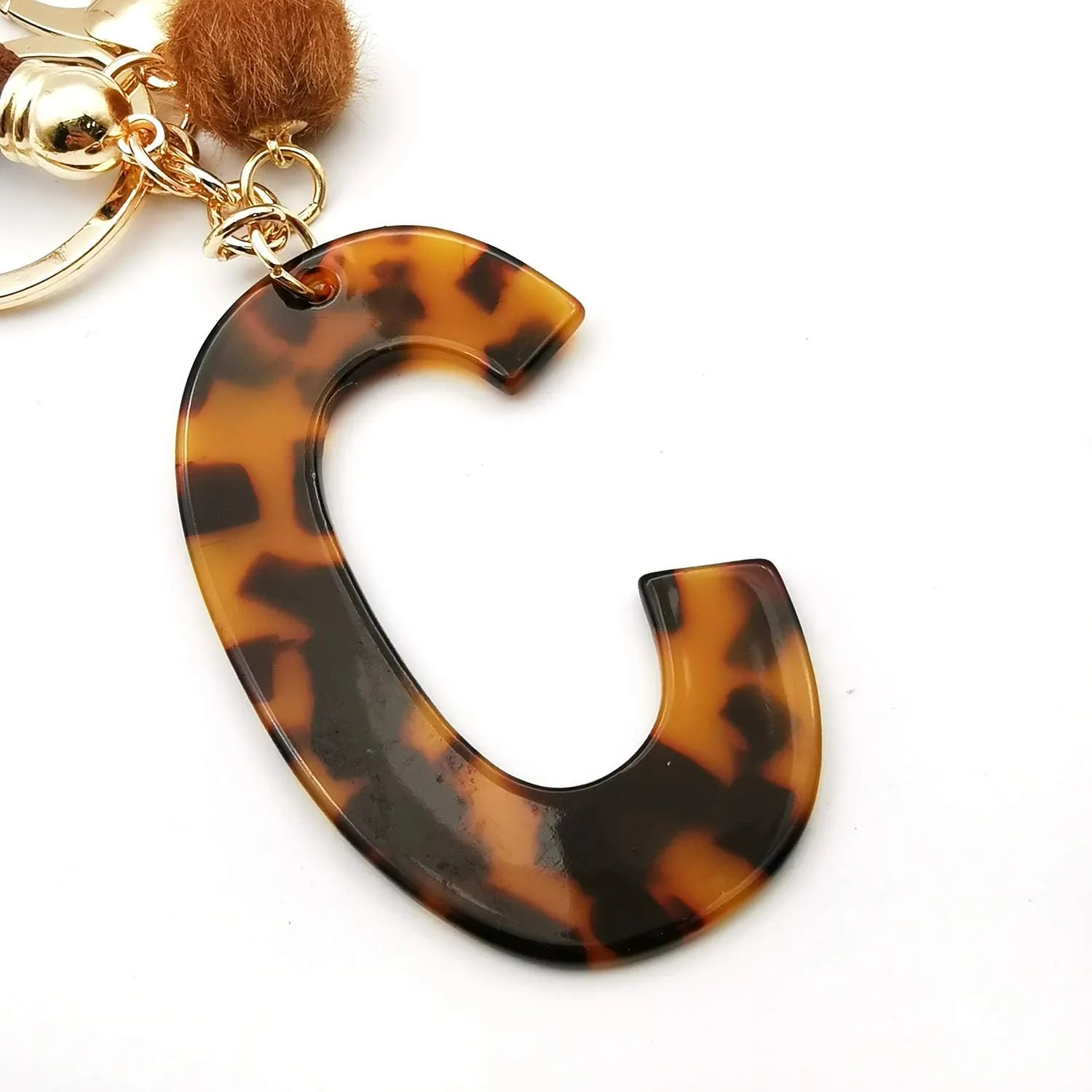Leopard Alphabet Initial Letter Keychain Tassel Pendant Key Ring for Women Girls Purse Handbags