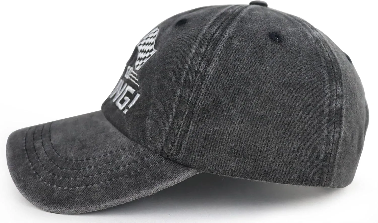 Let's Go Racing Hat for Men Women, Adjustable Embroidered Washed Cotton Checkered Flags Race Car Baseball Cap