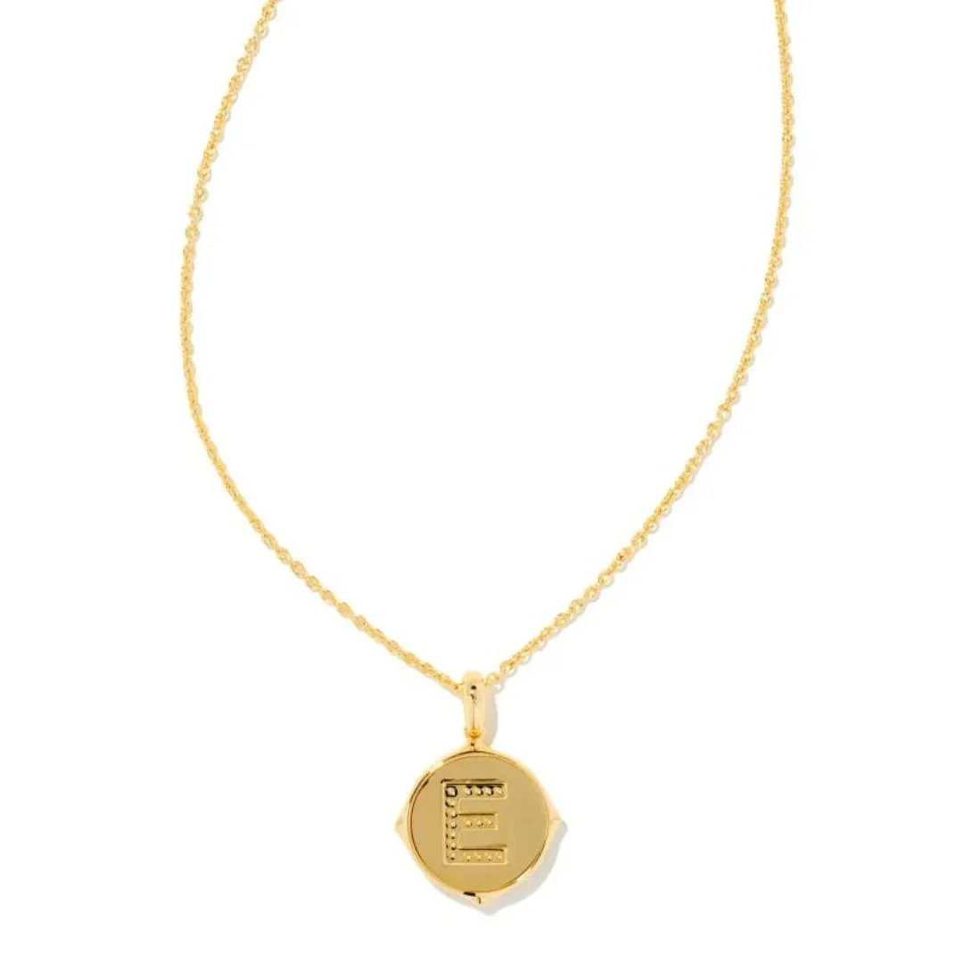 Letter E Gold Disc Pendant in Iridescent Abalone by Kendra Scott