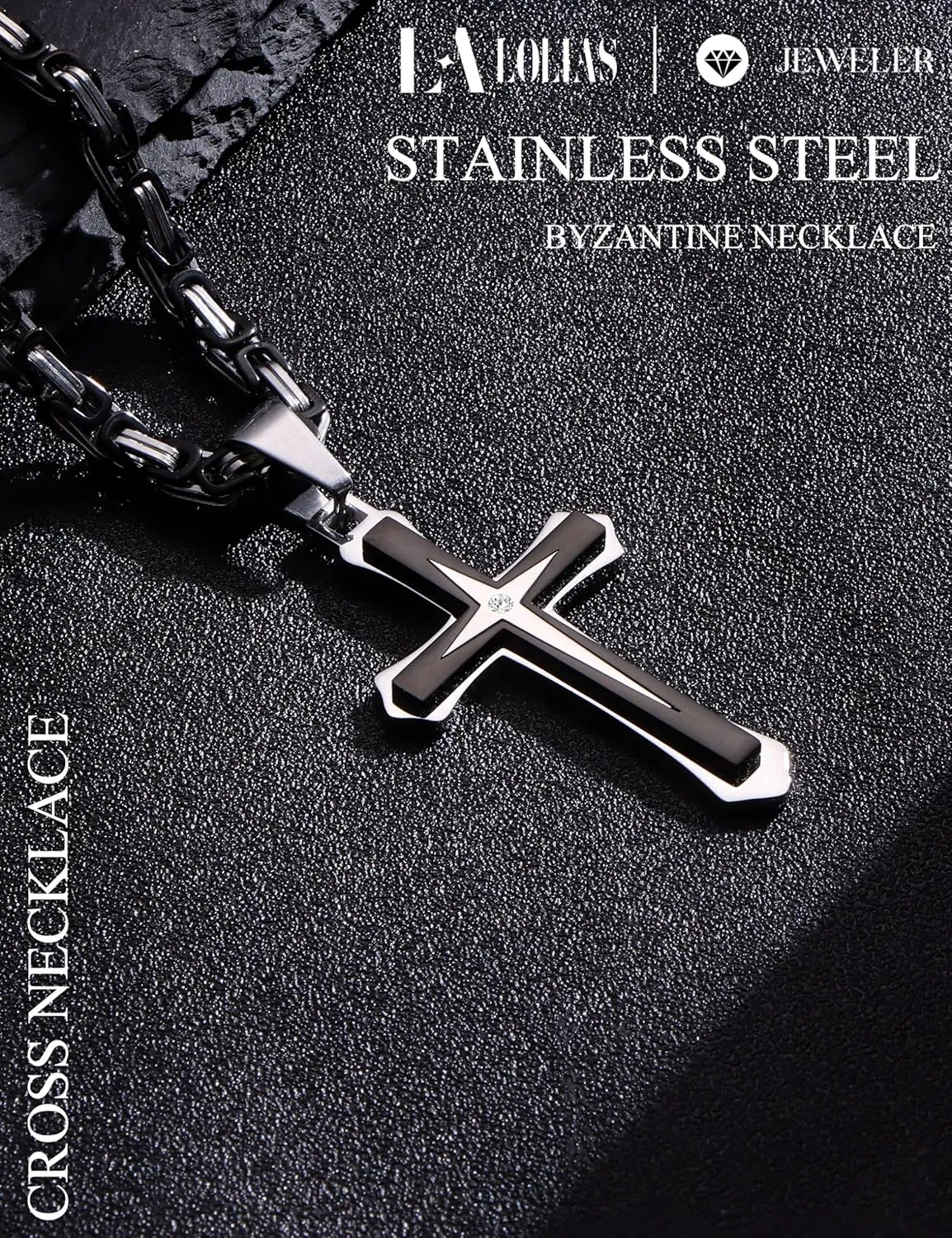 LOLIAS Black Gold ?????????? ???????????????? for Men Stainless Steel ?????????????????? Chain With Cross Pendant Necklace ???????? ???????? 22-30Inch