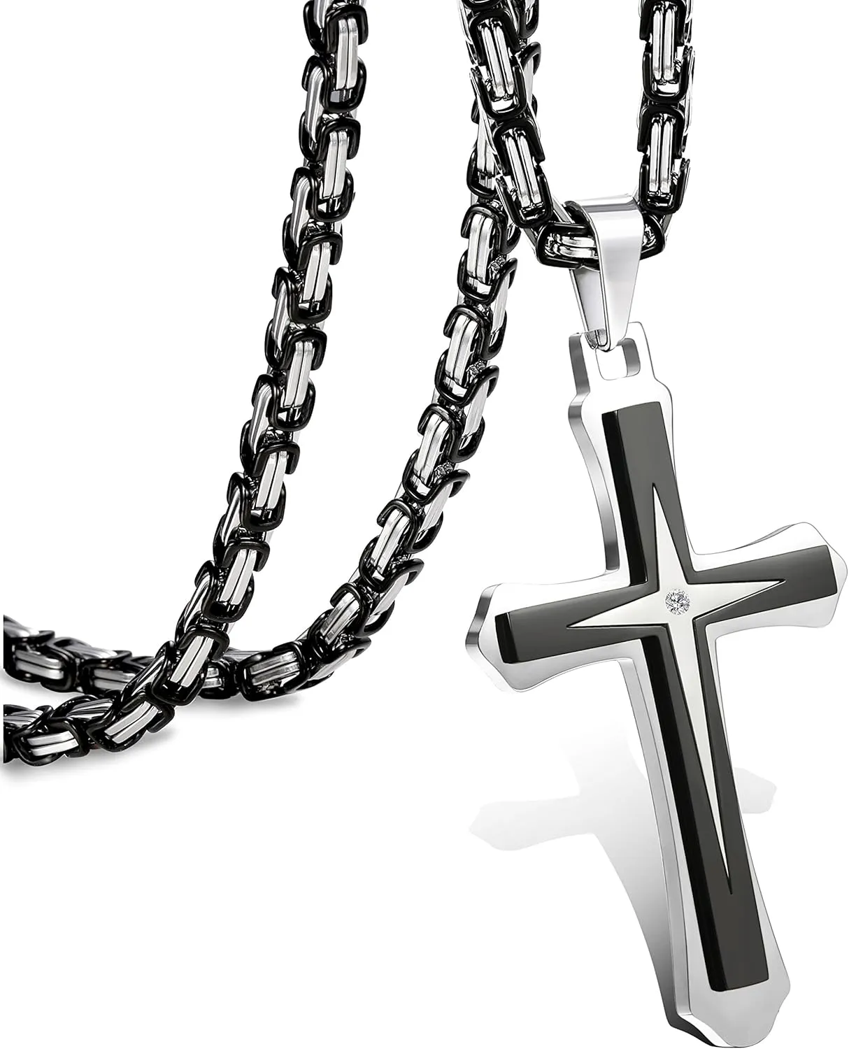 LOLIAS Black Gold ?????????? ???????????????? for Men Stainless Steel ?????????????????? Chain With Cross Pendant Necklace ???????? ???????? 22-30Inch
