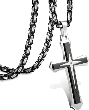 LOLIAS Black Gold ?????????? ???????????????? for Men Stainless Steel ?????????????????? Chain With Cross Pendant Necklace ???????? ???????? 22-30Inch