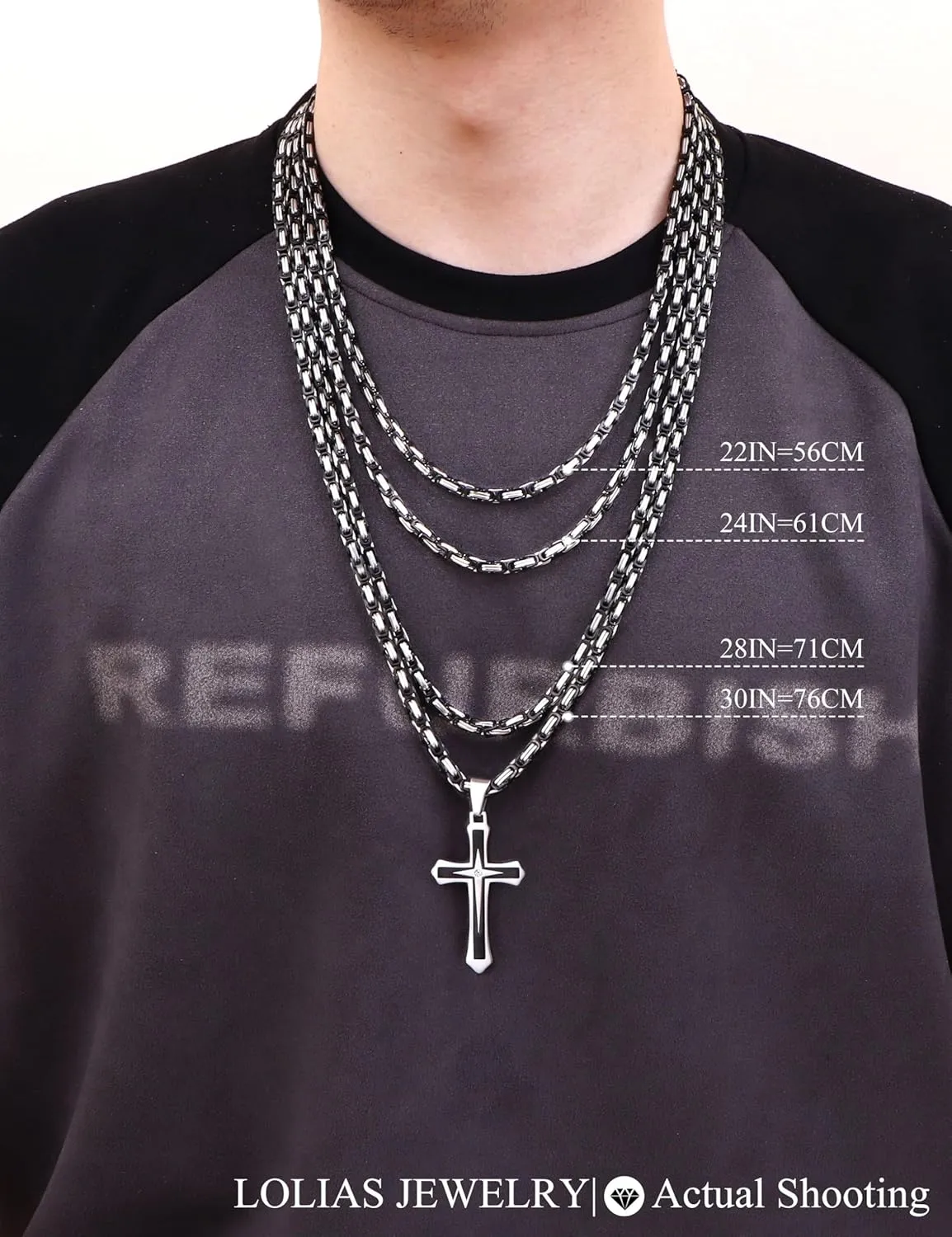 LOLIAS Black Gold ?????????? ???????????????? for Men Stainless Steel ?????????????????? Chain With Cross Pendant Necklace ???????? ???????? 22-30Inch