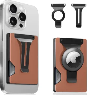 Magnetic Phone Wallet Compatible with Apple MagSafe - Metal Card Holder with AirTag Holder, RFID Blocking & Money Clip Mag Safe Wallet for iPhone 16 15 14 13 12 Pro Max/Pro/Plus/Mini