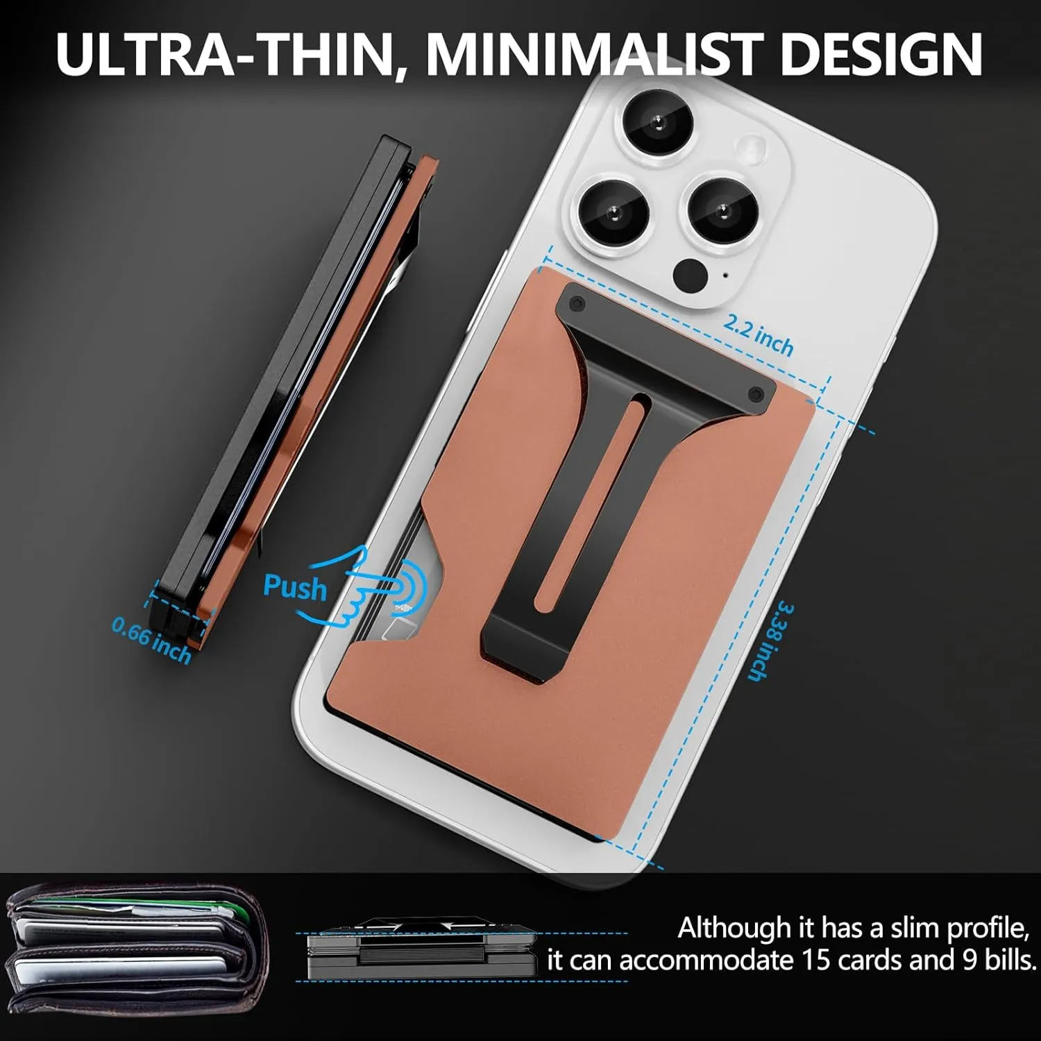 Magnetic Phone Wallet Compatible with Apple MagSafe - Metal Card Holder with AirTag Holder, RFID Blocking & Money Clip Mag Safe Wallet for iPhone 16 15 14 13 12 Pro Max/Pro/Plus/Mini