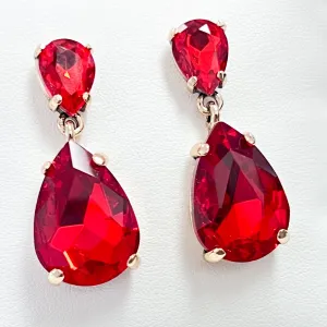 Mariah - Rhinestone Drop Earrings (Red)