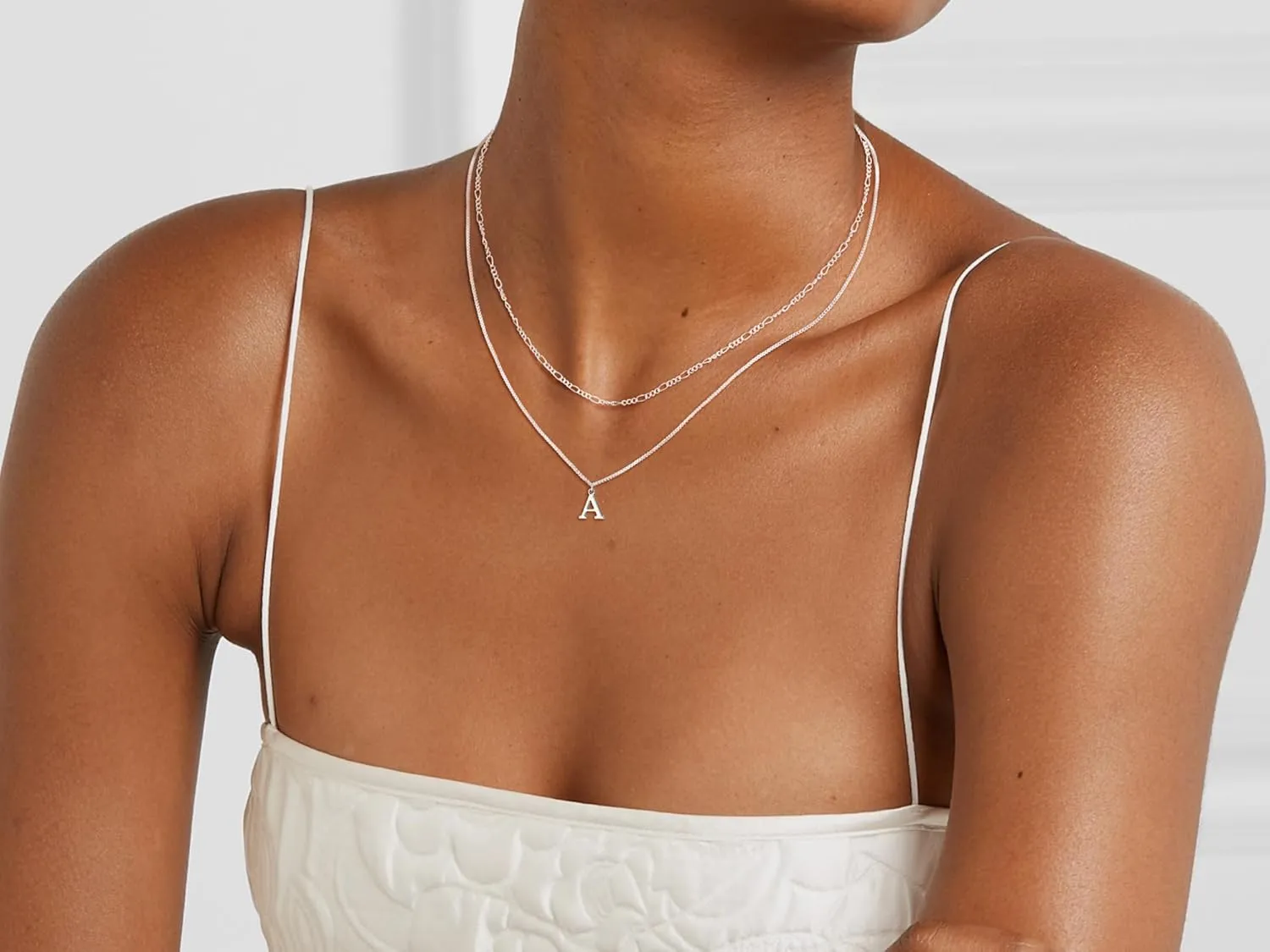 MBW Silver Initial Necklaces for Women Trendy, 14K Layered Necklace for Women Dainty Silver Letter Pendant Figaro Choker Necklaces Costume Monogram Name Necklace Silver Simple Tiny Jewelry Set