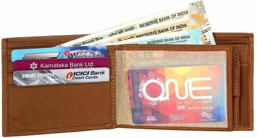 Men Trendy Tan Genuine Leather Wallet (7 Card Slots)