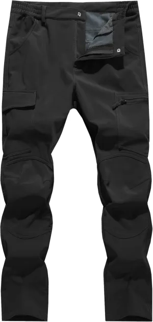 Men's Snow Ski Hiking Pants Winter Fleece Lined Softshell Outdoor Waterproof Insulated Cargo Work Pants