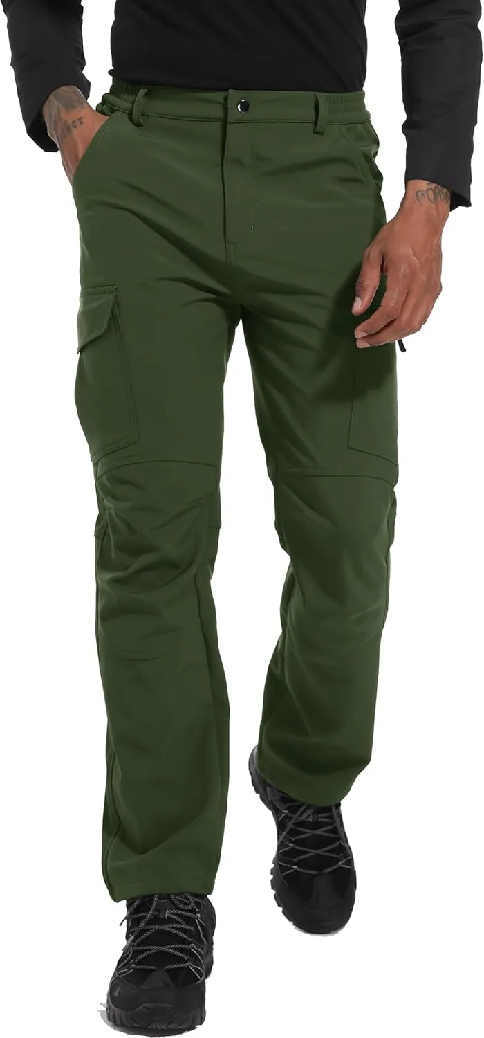 Men's Snow Ski Hiking Pants Winter Fleece Lined Softshell Outdoor Waterproof Insulated Cargo Work Pants