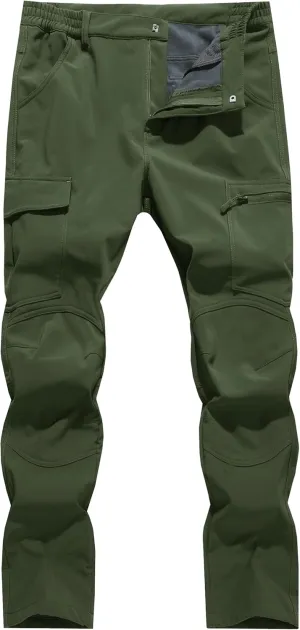 Men's Snow Ski Hiking Pants Winter Fleece Lined Softshell Outdoor Waterproof Insulated Cargo Work Pants