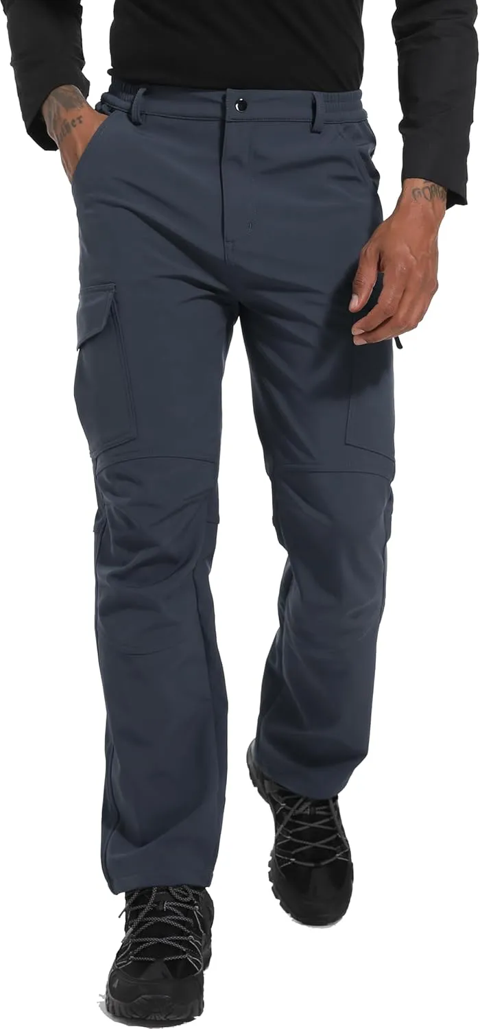 Men's Snow Ski Hiking Pants Winter Fleece Lined Softshell Outdoor Waterproof Insulated Cargo Work Pants